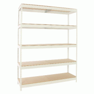 SimonRack Rayonnage industriel, 2500x1500x450 mm, 400 kg au point de flexion, 5 étagères bois, rayonnage garage, Blanc/Bois- Ecoforte - blanc métal