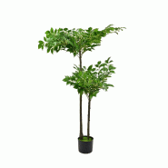 Wellhome Well Home - Ficus artificiel à 2 couronnes avec pot pour intérieur 120 cm - vert plastique WH16959