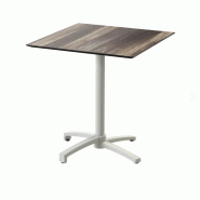 X Cross table de bistrot avec piètement sable + plateau HPL Tropical Wood 70x70 cm