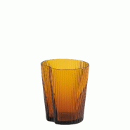 Zafferano Lot de 6 Verres Handy Tumbler en Verre Soufflé Ambre, Design Ergonomique Empilable avec Surface à Rainures Verticales Décoratives, Usage