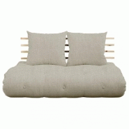 CANAPÉ LIT FUTON SHIN SANO EN LIN ET PIN MASSIF COUCHAGE 140*200 CM.