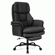 COSTWAY Chaise de bureau avec repose-pieds et accoudoirs réglables 5 directions, Noir - noir métal ON33489PW