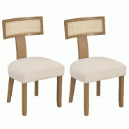 COSTWAY Lot 2 chaises rotin bois, assise rembourrée, 180kg, Beige+Naturel - beige Bois manufacturé VH33823NQ