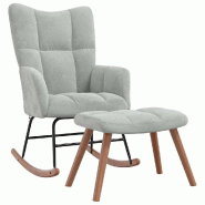 Décoshop26 - Fauteuil à bascule d'allaitement rembourré relax pour salon avec repose-pied en velours gris clair DEC028788 - gris 3000257061615