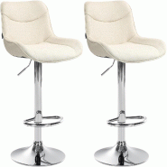 Décoshop26 - Lot de 2 tabourets de bar pivotant forme ergonomique surpiqûres décoratives en tissu crème cadre en métal chromé 10_0006006 - beige