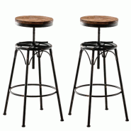 Décoshop26 - Lot de 2 tabourets de bar style industriel contemporain hauteur réglable en métal bronze et assise en bois clair 10_0004018 - métal 3