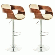 Décoshop26 - Set de 2 chaises hautes tabouret de bar avec repose-pied design moderne bois et synthétique crème 10_0000583 - 3000759869603