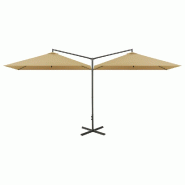 Helloshop26 - Parasol double avec mât en acier taupe 600 x 300 cm 02_0008434 - acier 3000450482729