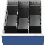 Matériel de compartimentage pour tiroir Hauteur du panneau 200 mm 2 séparateurs long./6 transversaux largeur des tiroirs 450 mm Matériel de compartimentage pour tiroir Hauteur du panneau 200 mm 2 séparateurs long./6 transversaux largeur des tiroirs 450 mm