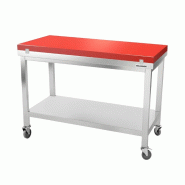 Table de travail en inox 1400x700 mm avec plaque de découpe rouge sur roulettes PREMIUM - GOLDINOX - gris inox 3701770840892