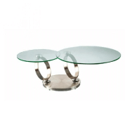 TABLE OLYMPE PLATEAUX PIVOTANTS EN VERRE ET PIÈTEMENT BROSSE