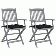 VidaXL Chaises Pliables D Extérieur Lot De 2 Et Coussins Bois D Acacia - noir 3064504
