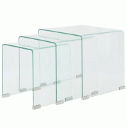 VidaXL Ensemble de tables gigognes 3 Pièces Verre trempé Transparent Modèle Atlas Line Élite - 244190