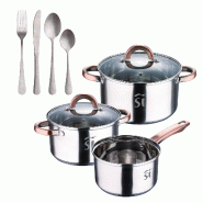BERGNER - Batterie de Cuisine 5 Pièces Ø16/18/20cm en Acier Inoxydable Compatible Induction avec Set de 16 Couverts en Acier Inoxydable NOIA - multi