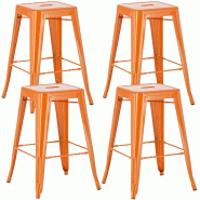 Décoshop26 - Lot de 4 tabourets de bar style industriel avec repose-pieds en métal orange TDB10290 - métal 3000664169607