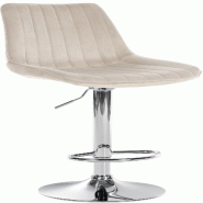 Décoshop26 - Tabouret de bar x1 réglable en hauteur pivotant à 360° assise en velours crème couture verticale pied métal chromé 10_0005759 - be