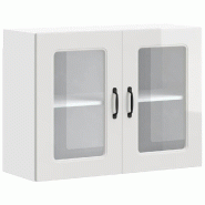 Helloshop26 - Armoire murale de cuisine avec porte vitrée grand espace rangement 80 x 31 x 60 cm en bois d'ingénierie blanc brillant 02_0050014 - bl
