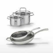 Lot Poêles 32cm & 28cm et Faitouts 16cm & 20cm Elo Relief Evolution - gris inox 3176239957372