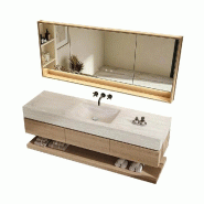 Meuble de Salle de Bain Suspendu avec Vasque en Pierre Frittée, Meuble Sous-Vasque et Armoire Miroir 110×55 cm【RW9865-110JG BKK】 - 0784931050227