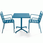 Oviala Business Ensemble table 70 cm et 2 fauteuils de jardin en métal bleu pacific - bleu acier 114685