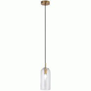 Suspension en verre transparent de 11 cm, structure dorée brossée, douille E14, câble en tissu noir pour intérieurs modernes - Perenz - doré 6942 TR
