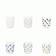 Zafferano Lot de 6 Verres Party Tumbler Junior en Verre Borosilicaté Colorés avec Décoration à Pois Vive pour Service de Liqueurs ou Sauces Élég