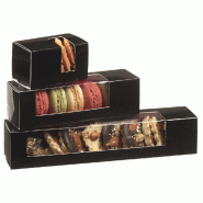 Boite macaron biscuit av/fourreau Gourmandine noir/fusc 15.9x4.7x4.7cm - par 250