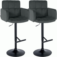 CLP Lot de 2 tabourets de bar Los Angeles velours Velours HBT: 93x60x56 cm Gris foncé Noir - gris textile 327360