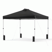 COSTWAY Pavillon 3x3m, pop-up hivernal, avec 4 sacs, piquets, cordes et sac à roulettes, tente avec protection solaire, noir. - noir métal ZB35367PW