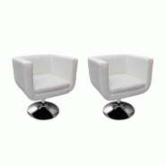 Décoshop26 - Lot de 2 fauteuils lounge design modernes enc PVC blanc cadre en acier chromé DEC026820 - blanc acier 3000256022884