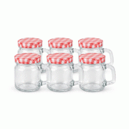 Lot de 6 pots à confiture en verre avec anse 120 ml – mini mugs avec couvercle à vis vichy (hermétiques et décoratifs) - transparent verre FN34214-6