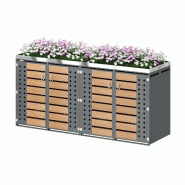 Merax Lot de 2 poubelles double porte pour 4 poubelles, 264x80x124.5 cm, avec zone de plantation en haut, acier galvanisé verrouillable, gris - gris