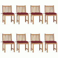 VidaXL Chaises De Jardin Lot De 8 Avec Coussins Bois De Teck Massif - rouge 3073166