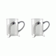 Aulica Tasses à café en verre avec déco en métal argent - lot de 2 - argenté 156701 Aulica Tasses à café en verre avec déco en métal argent - lot de 2 - argenté 156701