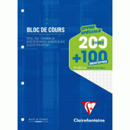 Clairefontaine Bloc feuillets Metric A4, 100+50 feuilles perforées encollées 90 g/m², Séyès - 3329680658194