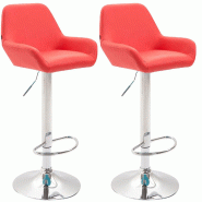 Décoshop26 - Lot de 2 tabourets de bar repose-pieds en forme d'arc en métal chromé assise en PVC rouge 10_0004023 - rouge métal 3000251896510