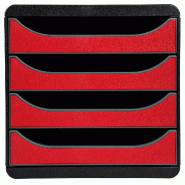 Exacompta - Réf. 310718D - BIG-BOX - Caisson 4 tiroirs - Dimensions extérieures : Prof. 34,7 x l 27,8 x H 26,7 cm - Noir/Rouge carmin - rouge 310718D_0