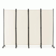 Helloshop26 - Paravent à roulettes lot de 1 225 x 30 x 173 cm facile à déplacer design moderne en métal blanc 20_0020466 - blanc métal 3000233498244