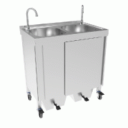 Lave-mains autonome en inox - 2 cuves avec système anti-odeur et roulettes Lave-mains autonome en inox - 2 cuves avec système anti-odeur et roulettes