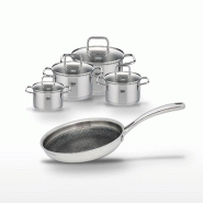 Lot Faitouts 12/14/16/20cm et Poêle 24cm Elo Relief Evolution - gris inox 3176239957907