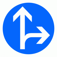 Panneau d'obligation B21d1 - Directions obligatoires tout droit ou à droite à la prochaine intersection - Panneau Made in France certifié CE et NF