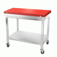 Table de travail en inox 1000x700 mm avec plaque de découpe rouge sur roulettes PREMIUM - GOLDINOX - gris inox 3701770840915