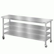 Table de travail en inox Bar 2000x600 mm avec 3 étagères inférieures sur roulettes PREMIUM - GOLDINOX - gris inox 3701770835249