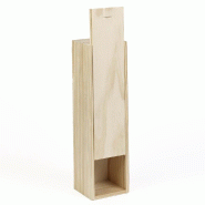 Boîte 1 bouteille en bois neutre à coulisse 7.9x7.9x32.3cm