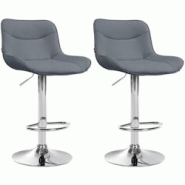 Décoshop26 - Lot de 2 tabourets de bar x1 avec coutures décoratives en PVC gris pied en trompette métal chromé 10_0004451 - gris 3000252108995 Décoshop26 - Lot de 2 tabourets de bar x1 avec coutures décoratives en PVC gris pied en trompette métal chromé 10_0004451 - gris 3000252108995
