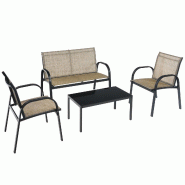 Helloshop26 - Lot de 4 pcs salon de jardin en textilène avec table basse 80 x 45 x 37,5 cm, assise ergonomique, ambiance cosy, en 20_0009948 - marron