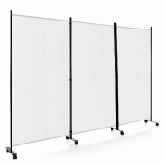 Helloshop26 - Paravent à roulettes 3 panneaux pliables 262 x 180 cm pour intimité décoratif en polyester blanc 20_0013050 - 3000227558039