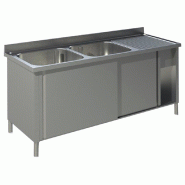 KBS Gastrotechnik KBS Evier 2 bacs à gauche avec portes coulissantes et rebord 1400x700x850 mm - Acier inoxydable 18/10 91922102