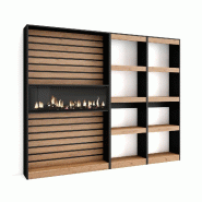 SKRAUT HOME Étagère Bibliothèque, 230x186x25cm, Salon Salle à manger Bureau, Cheminée électrique XXL, Chêne et noir - beige Bois manufacturé 86_2