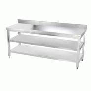 Table de travail en inox 2000 x 500 mm adossée avec 2 étagères PREMIUM / GOLDINOX - gris inox 3701770807307